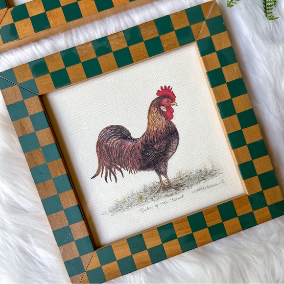 Vintage Lithographs Pecking Order/Ruler of the Roost Chicken Rooster Frame Farm - Picture 6 of 6